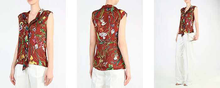 Коричневый топ Gucci с цветочным принтом в LePodium